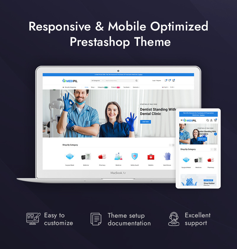 Medipil - Prestashop Responsive Theme für Medizin-, Apotheken- und Gesundheitsgeschäfte - Eigenschaften Bild 1
