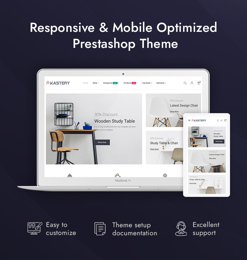 Kastery – PrestaShop Responsive Theme für ein Geschäft für Holzmöbel - Eigenschaften Bild 1