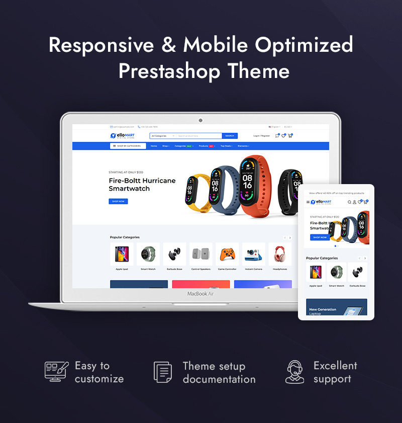 Ellomart - Tema reattivo Prestashop del negozio di elettronica - Caratteristiche Immagine 1