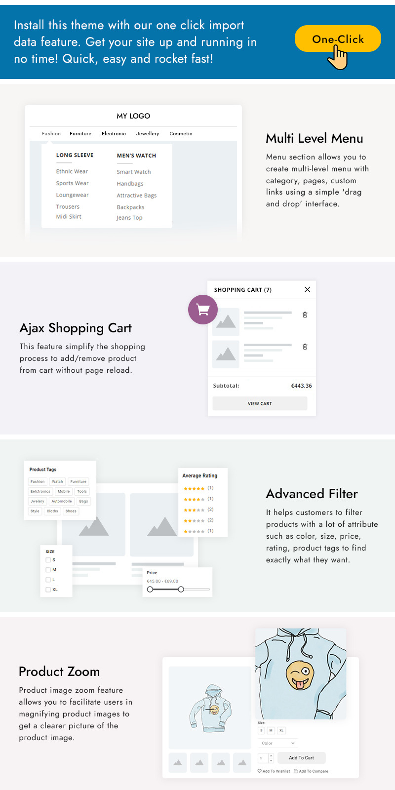 Footflops - Tema de WooCommerce para tienda de zapatos en línea - Características Imagen 3