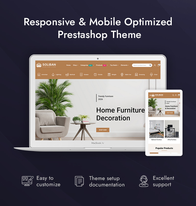 Soliban - İç Mekan Mobilya Mağazası Prestashop Duyarlı Tema - Features Image 1