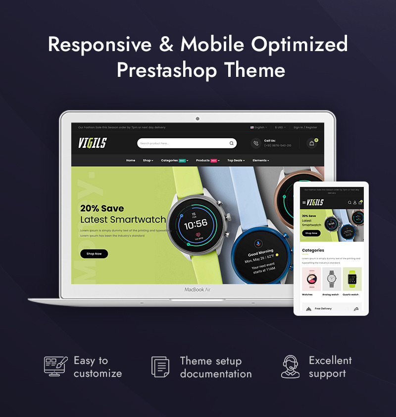 Vigils - Smart Watch Store PrestaShop Responsive Theme - Features Image 1