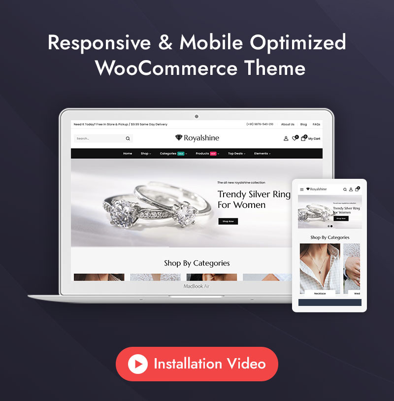 Royalshine - Tema responsivo WooCommerce Elementor para tienda de joyería minimalista - Características Imagen 1