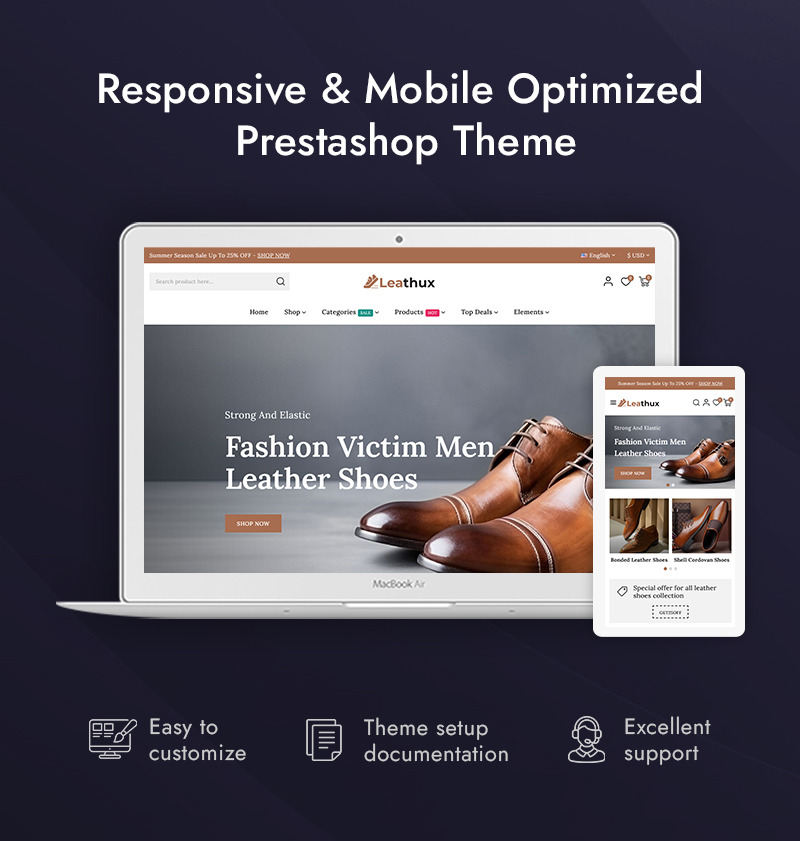 Leathux - Bőr cipő- és lábbelibolt PrestaShop Reszponzív téma - Features Image 1