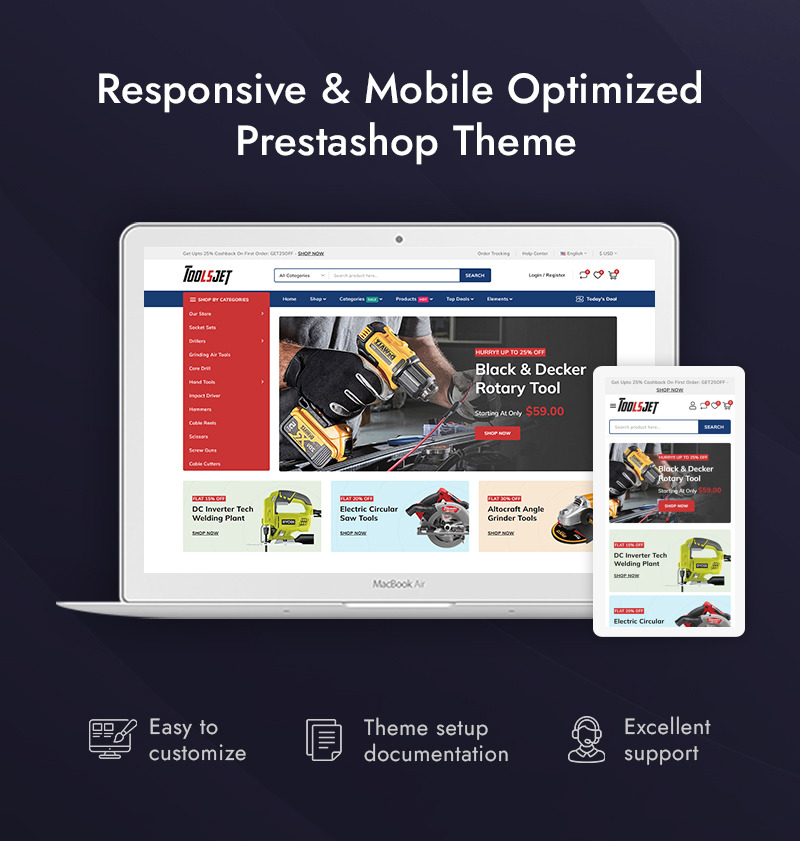 Toolsjet - 五金和电动工具商店 PrestaShop 响应式主题 - Features Image 1