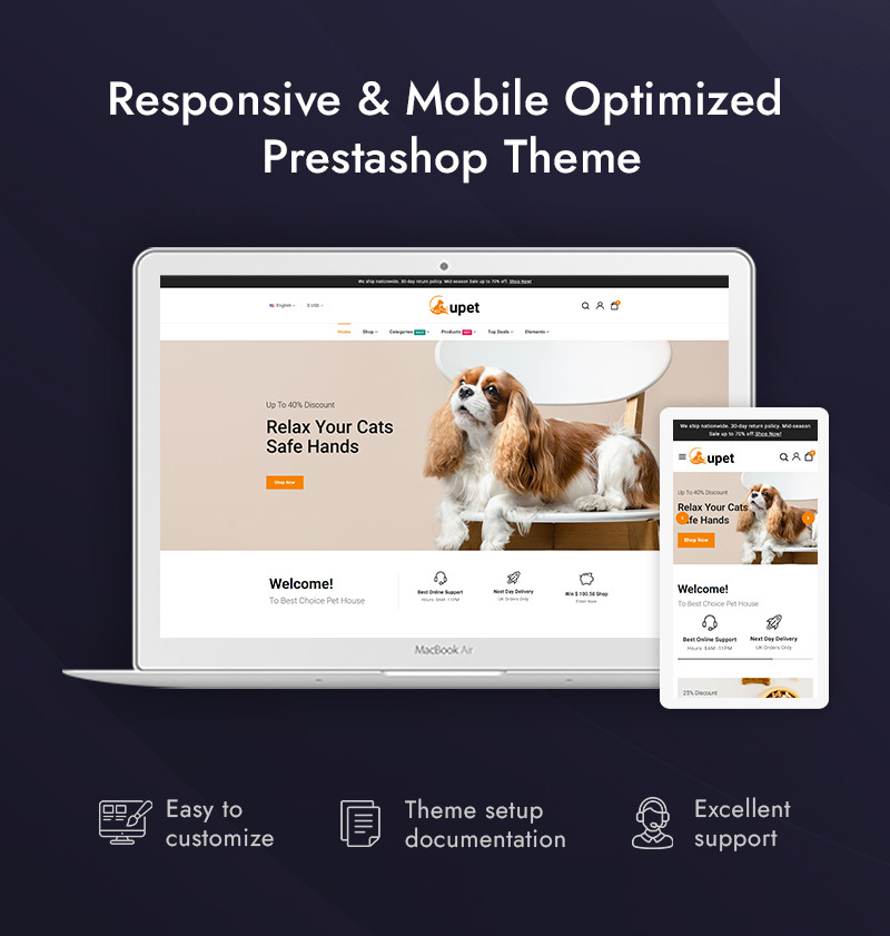 Upet — адаптивная тема Prestashop для ухода за домашними животными и зоомагазина - Features Image 1