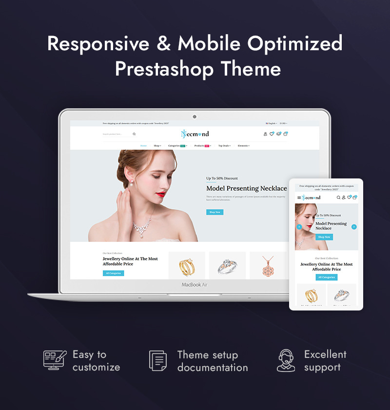 Necmond - адаптивна тема Prestashop для ювелірного магазину - Features Image 1