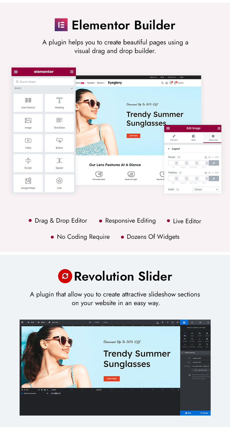 Eyeglory - Tema reattivo WooCommerce per Elementor e negozio di ottica - Caratteristiche Immagine 2
