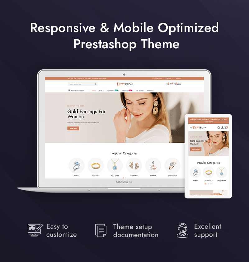 Jeweelish — Адаптивная тема Prestashop для магазина ювелирных изделий и украшений - Features Image 1