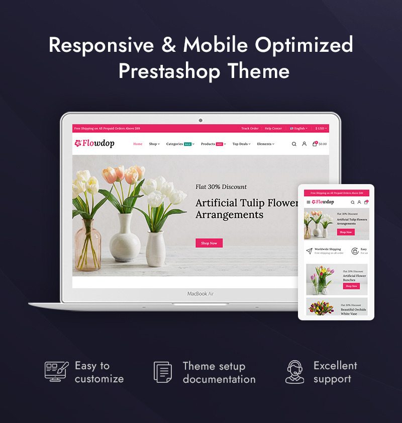 Flowdop - Flowers Boutique and Florist Shop PrestaShop Responsive Theme - Features Image 1