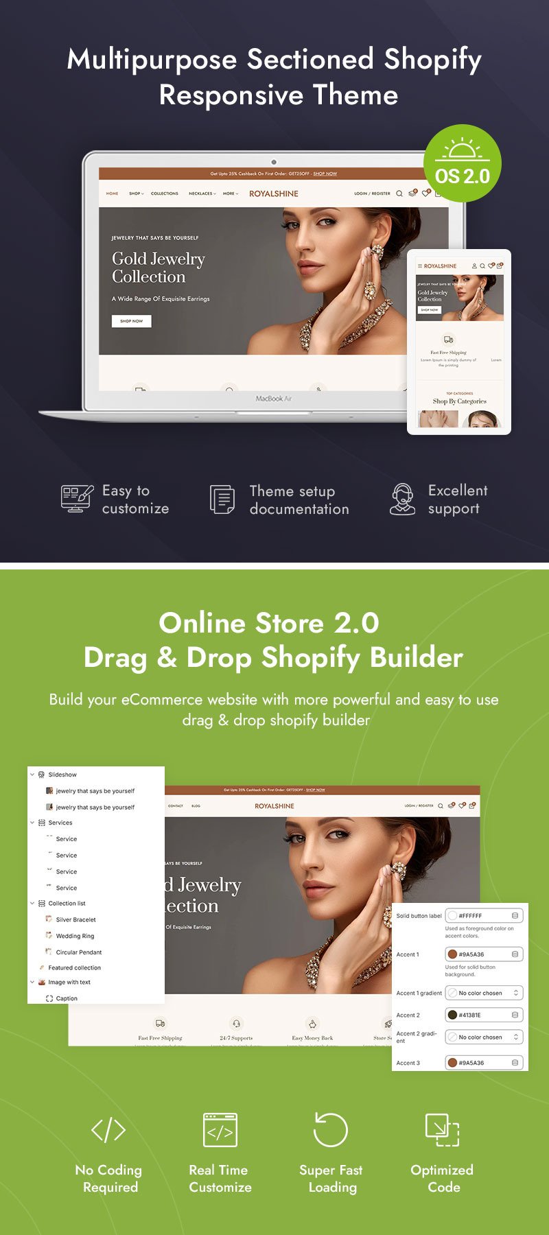 Royalshine – Schmuck- und Modegeschäft Shopify 2.0 Responsive Theme - Eigenschaften Bild 1