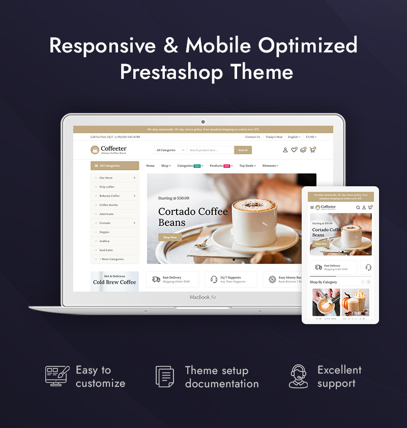 Coffeeter – адаптивна тема для Fresh Coffee Shop Prestashop - Features Image 1