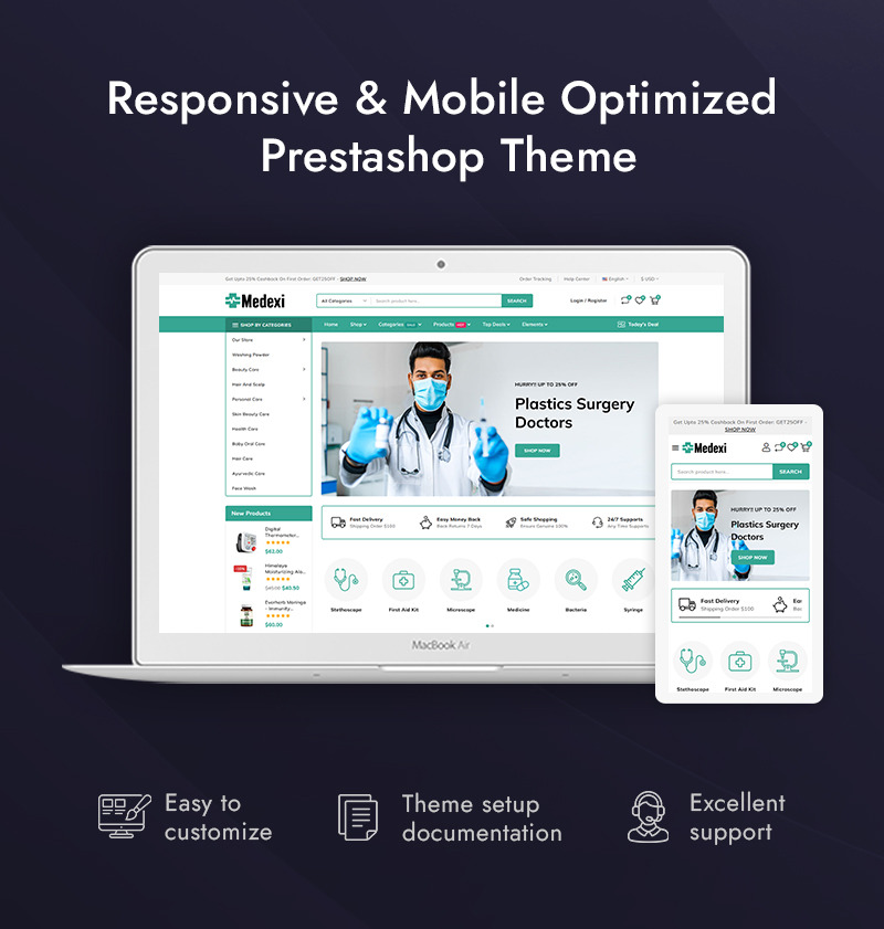 Medexi - Tema adaptable para PrestaShop para tiendas médicas y de salud - Características Imagen 1