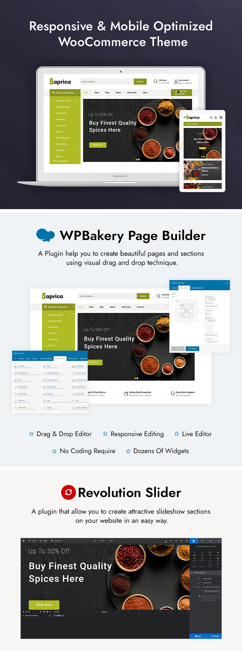 Tema adaptable de WooCommerce de la tienda de alimentos Paprica Spice - Características Imagen 1