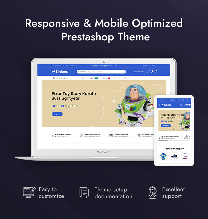 Kidinex – магазин товарів для дітей та іграшок, адаптивна тема Prestashop - Features Image 1