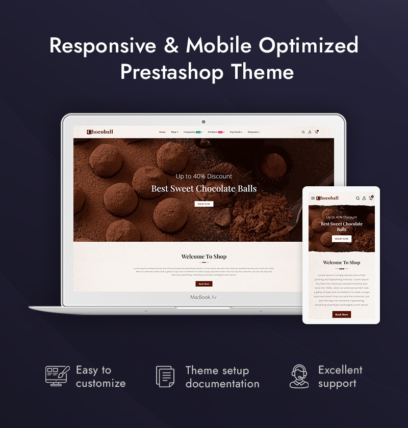 Chocoball - Çikolata, Fırın ve Yiyecek Mağazası Prestashop Responsive Teması - Features Image 1