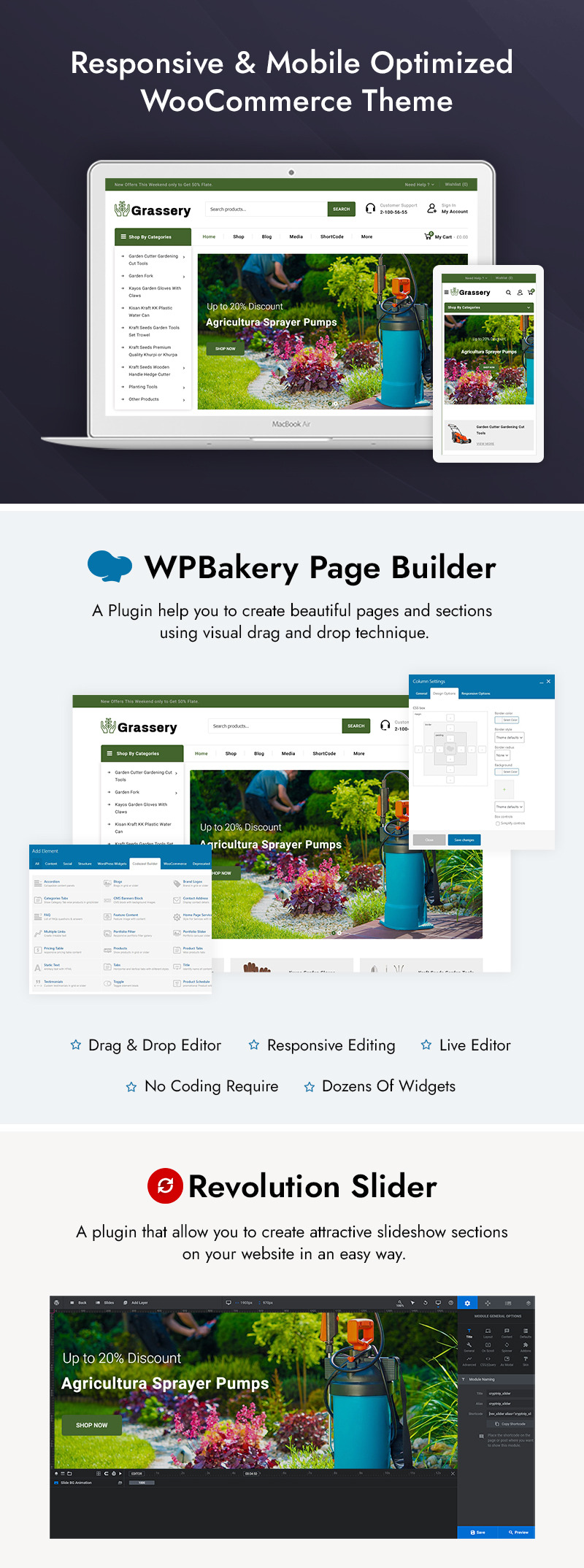 Grassery Garden Tools Store WooCommerce Theme - Features Image 1