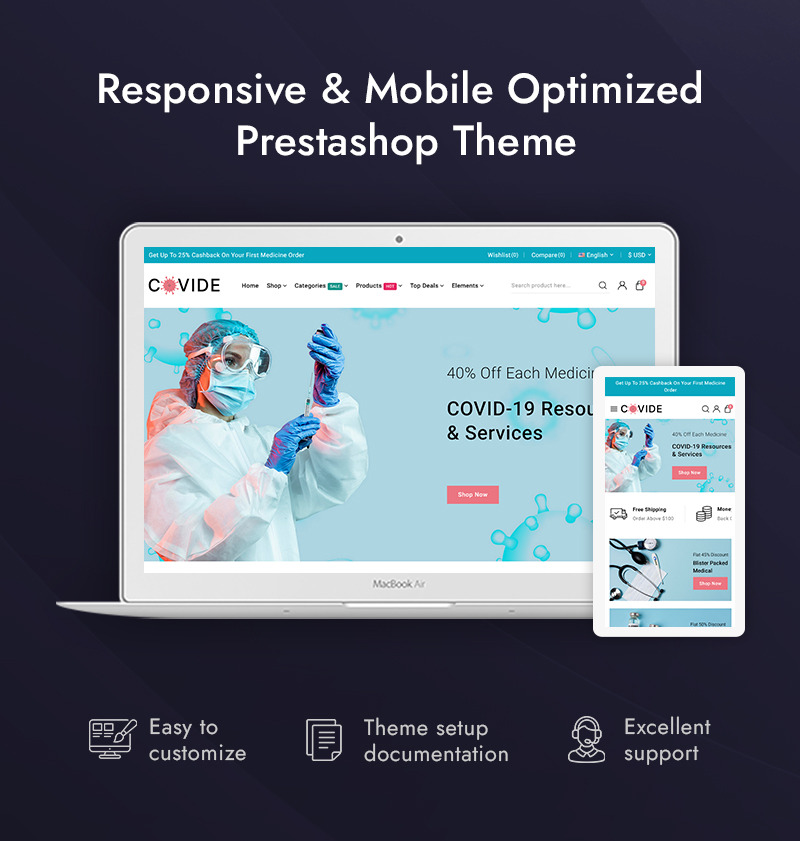 Covide - 医疗保健和药品商店 Prestashop 响应式主题 - Features Image 1