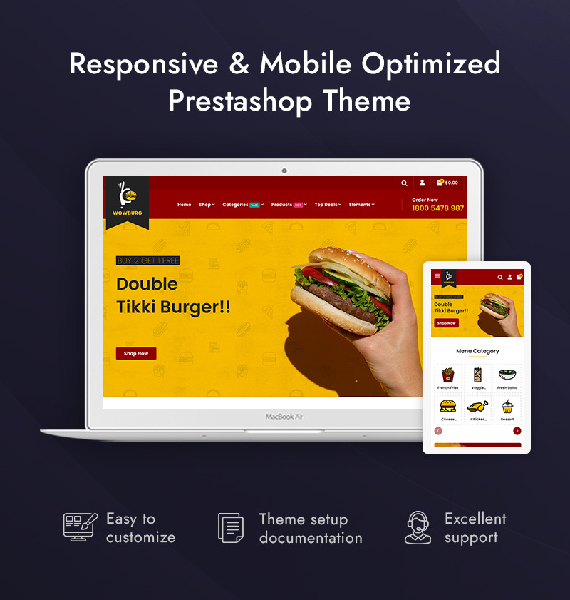 Wowburg - Thème Prestashop responsive pour boutique de restauration rapide et de boissons - Caractéristiques de l’image 1