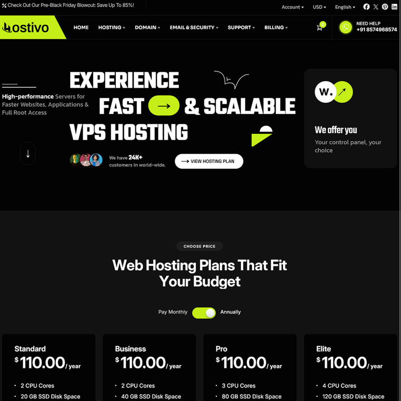 Modello di hosting HTML e WHMCS di Hostivo - Caratteristiche Immagine 1