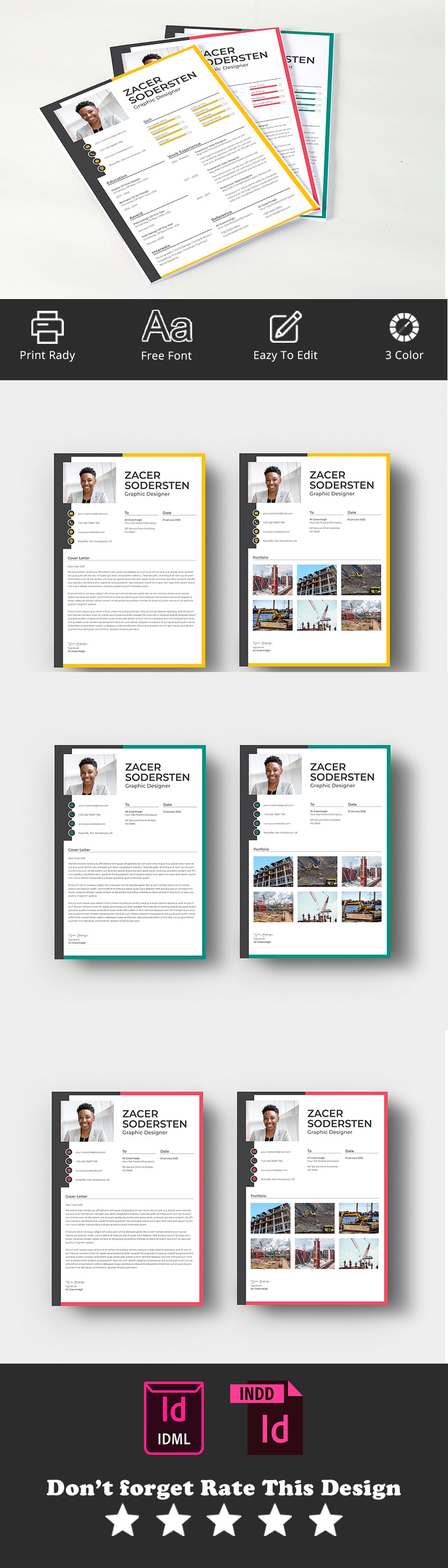 Zacer Sodersten curriculum con modello di pagina portfolio - Caratteristiche Immagine 1