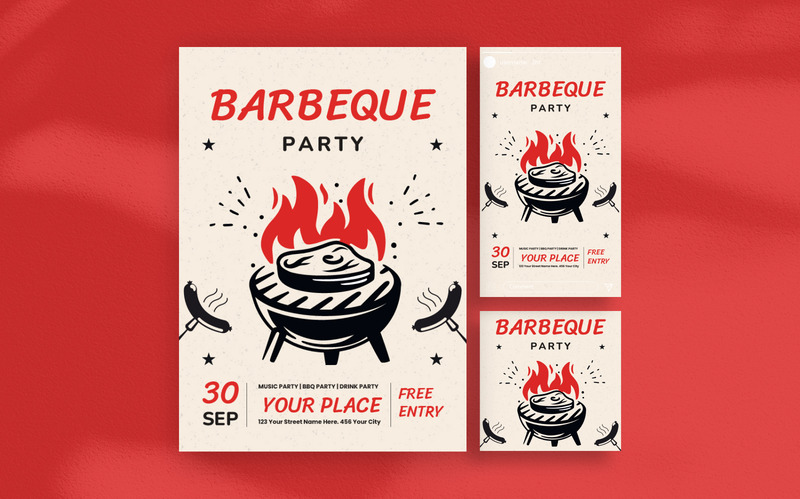 Modèle de Flyer de fête barbecue illustratif vintage - Caractéristiques de l’image 1