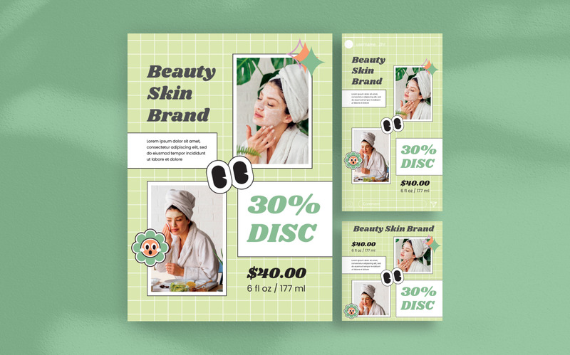 Шаблон флаера бренда Y2K Green Beauty Skin - Features Image 1