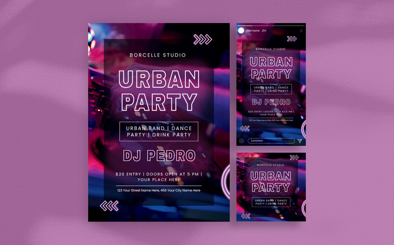 Purple Blue DJ Urban Party Flyer Template - Features Image 1