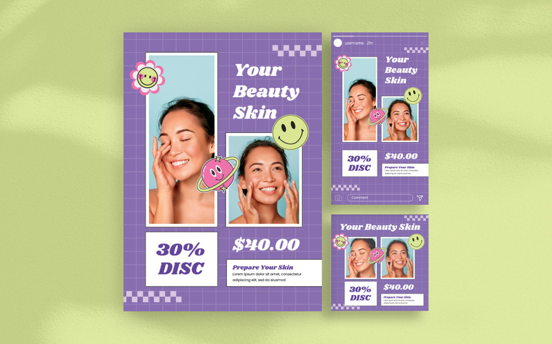 Modèle de Flyer de réduction sur la peau de beauté moderne violet - Caractéristiques de l’image 1