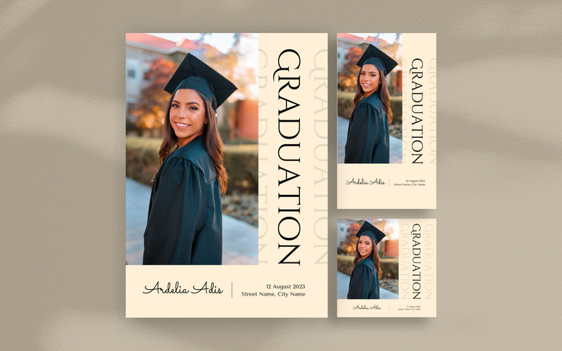 Modelo de folheto - convite para festa de formatura com foto única bege - Features Image 1