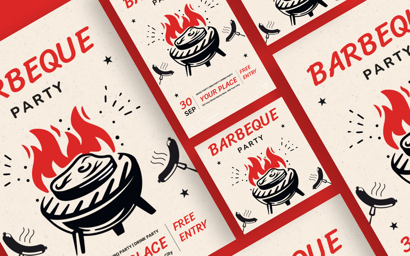 Modèle de Flyer de fête barbecue illustratif vintage - Caractéristiques de l’image 2