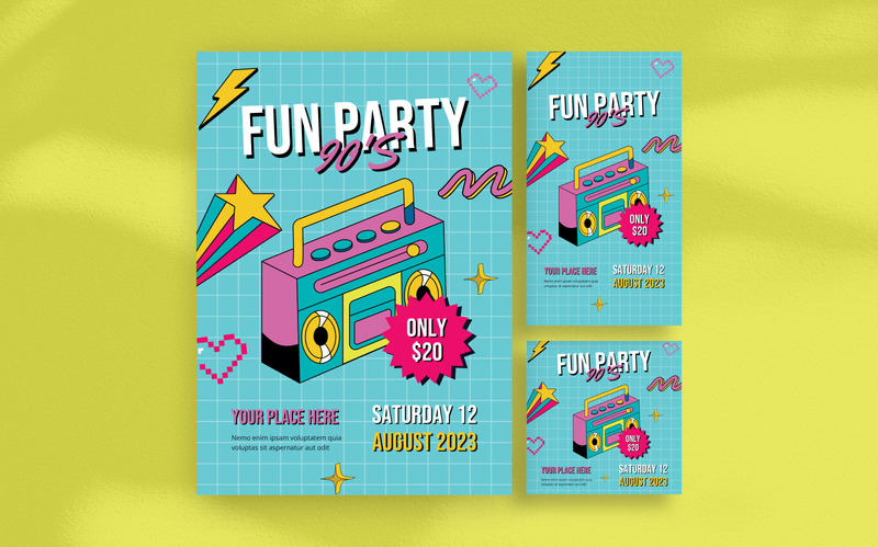90s Fun Party Flyer Template - Features Image 1