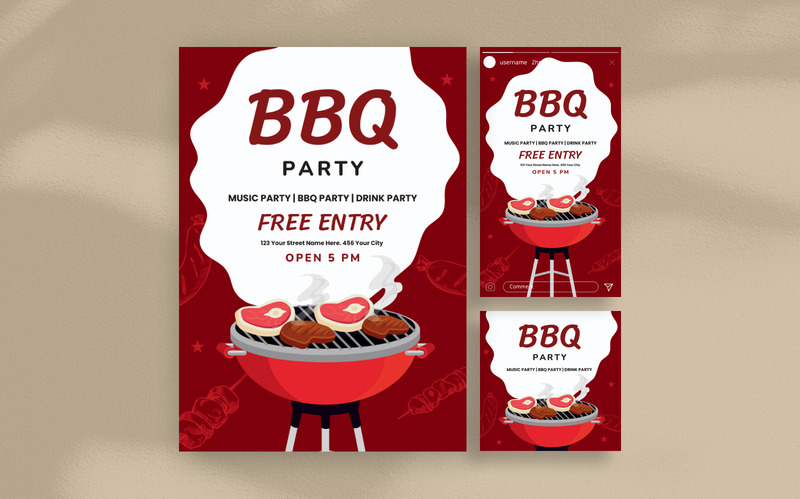 Modèle de flyer de fête barbecue illustratif - Caractéristiques de l’image 1