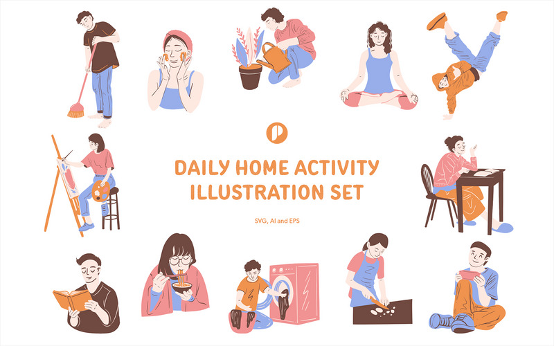 chilling-daily-home-activity-illustration-set