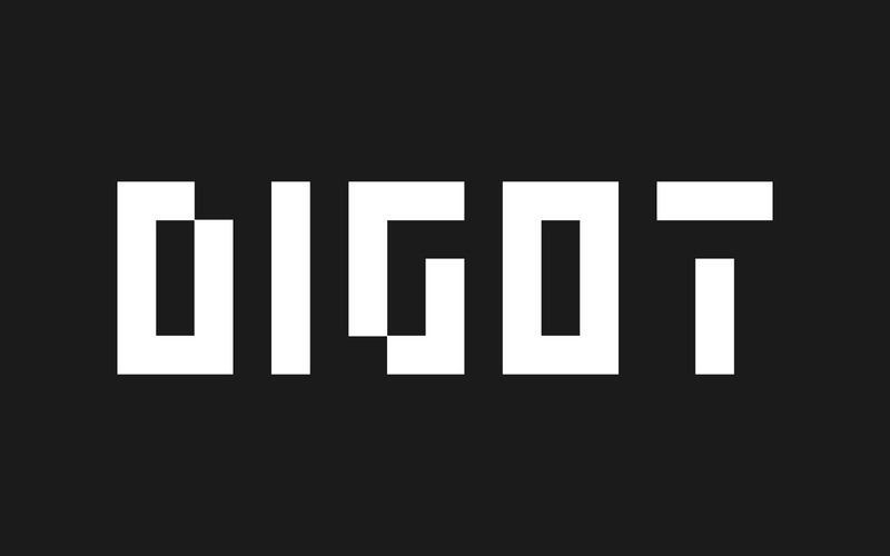 DIGOT - Carattere tipografico di visualizzazione in stile pixel, basato su griglia, geometrico. - Caratteristiche Immagine 1