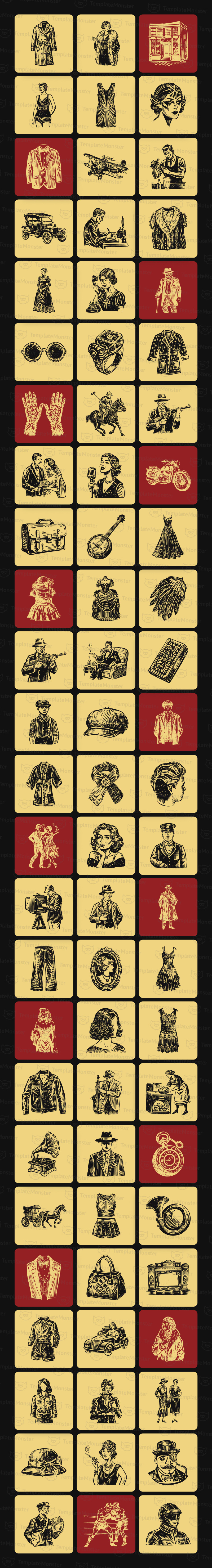 Vintage 20s Style Illustrations Set - Features Image 1