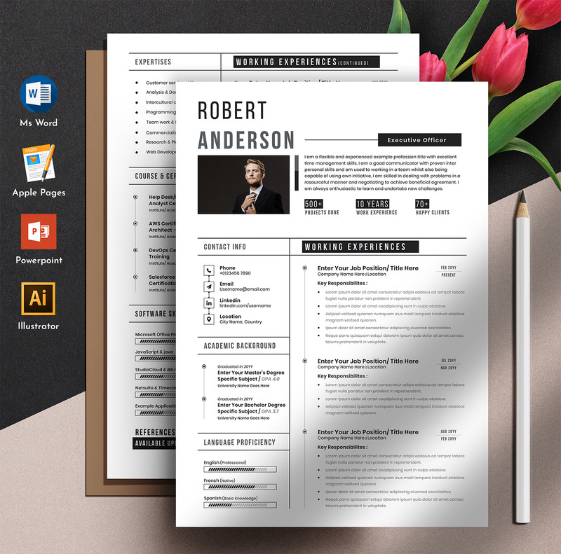 Modello di CV per curriculum modificabile pulito e professionale con formato di pagine Apple MS Word - Caratteristiche Immagine 1
