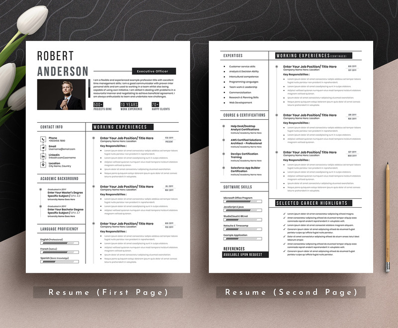 Modello di CV per curriculum modificabile pulito e professionale con formato di pagine Apple MS Word - Caratteristiche Immagine 2