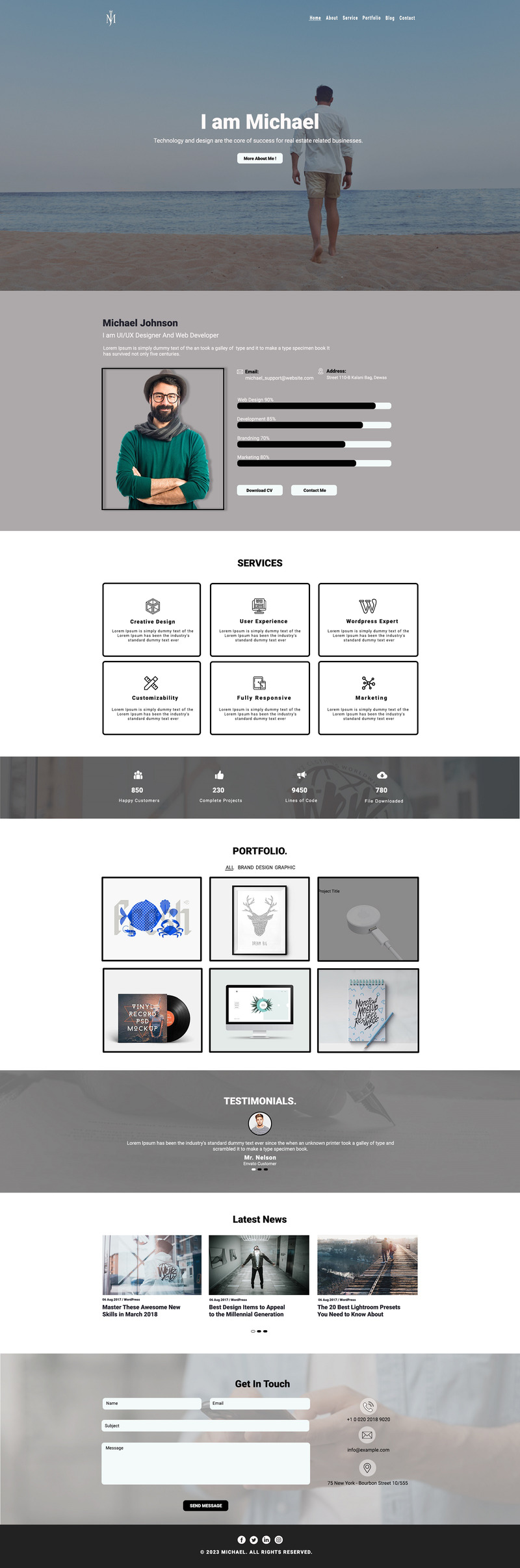 Michael — jednostronicowy szablon PSD portfolio - Obraz funkcji 1