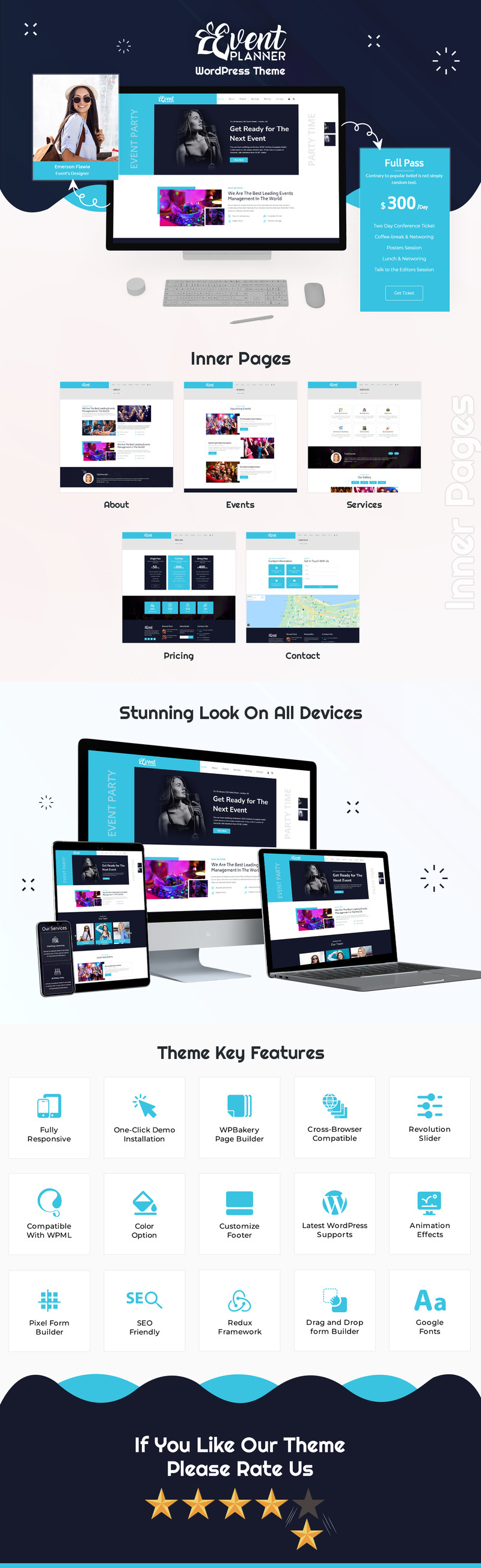 Rendezvényszervező és -szervező WordPress téma - Features Image 1