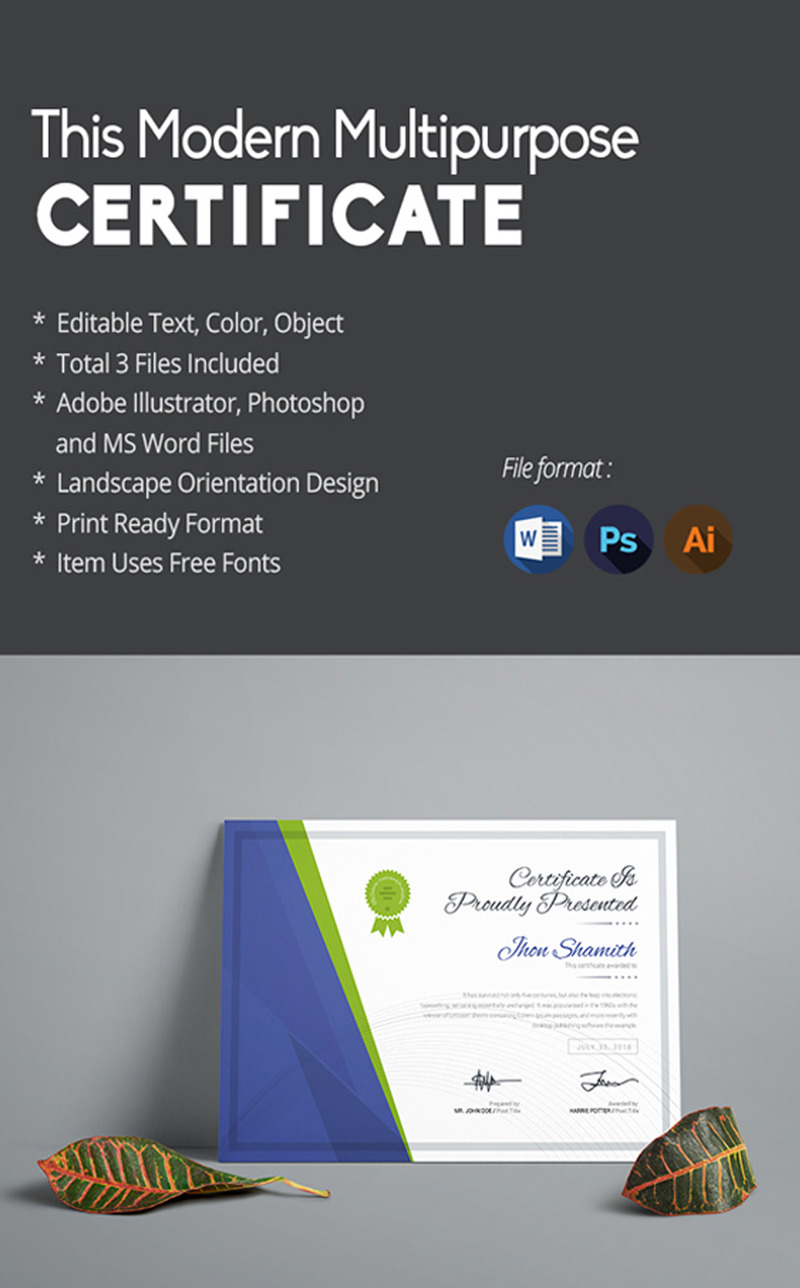 This Modern Multipurpose Certificate Template