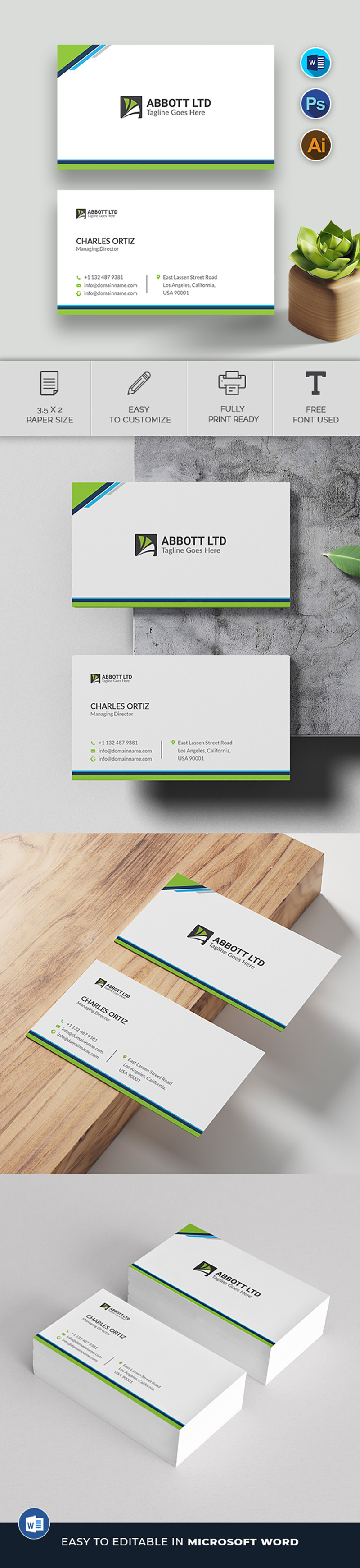 Modern Business Card Template Canva and Word - Features Image 1