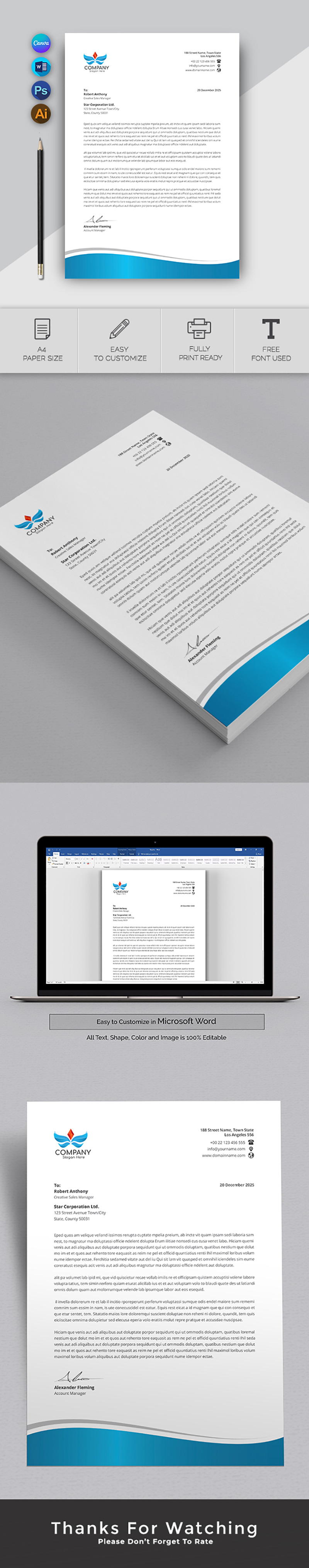 Canva and Word Business Letterhead Design Template - Features Image 1