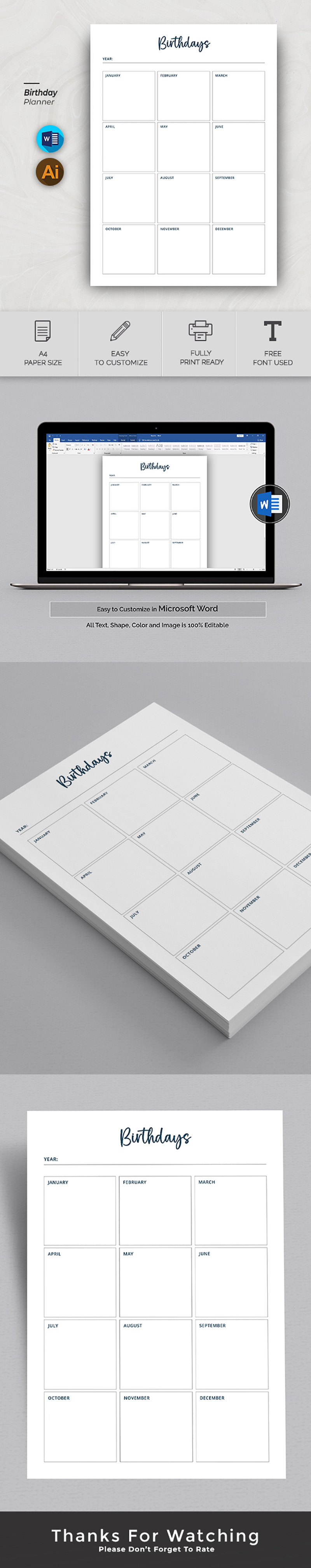 Printable Birthday Planner Template | Editable Birthday Planner | Birthday Tracker for Canva - Features Image 1