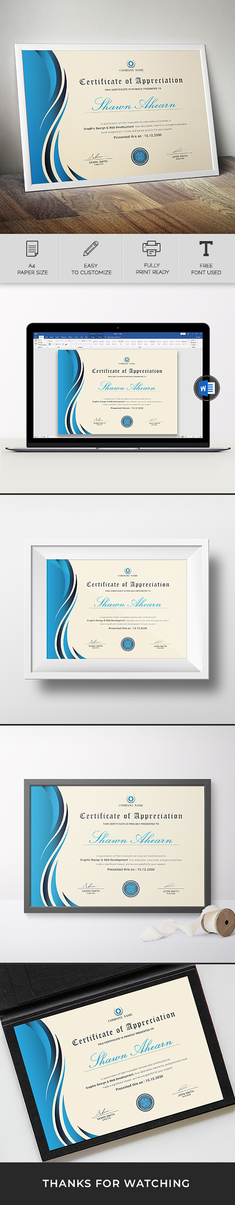 Canva ve Word Modern Peyzaj Sertifika Tasarım Şablonu - Features Image 1