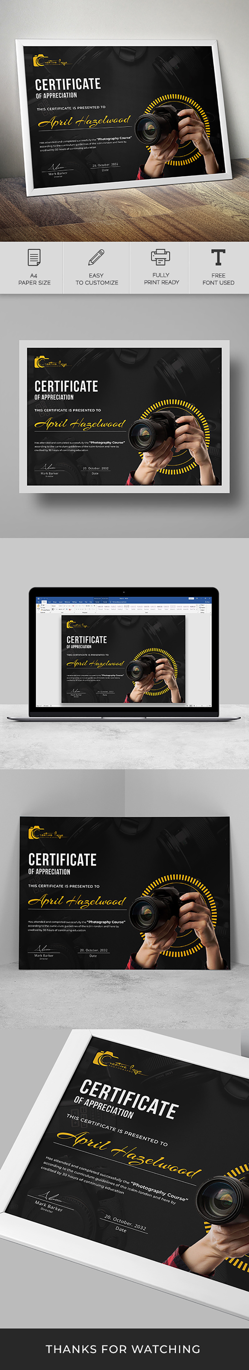 Canva Photography Training Certificate Word Template - Features Image 1