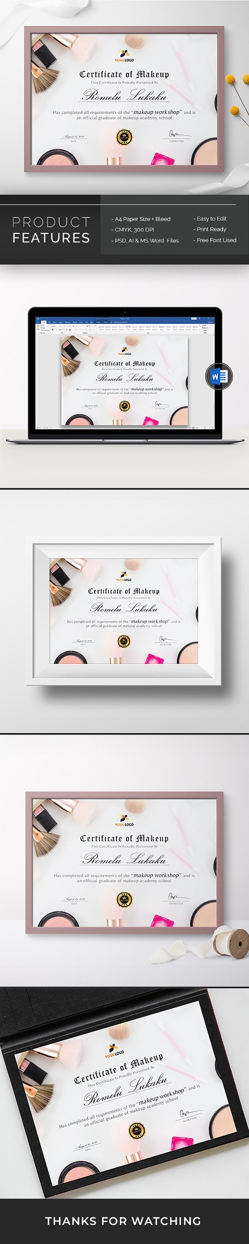 Canva & Word Make-up Course Certificate Template - Features Image 1