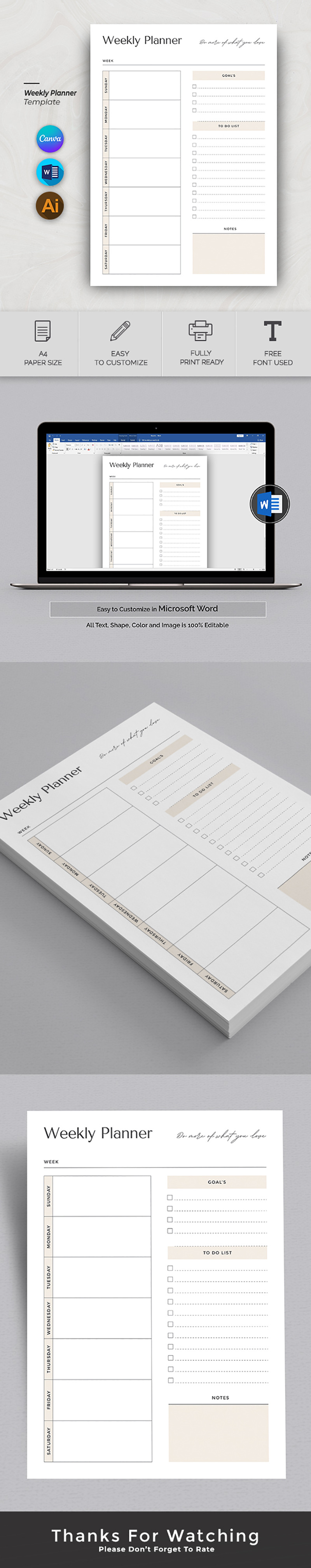 Minimalist Weekly Planner Template | CANVA - Features Image 1