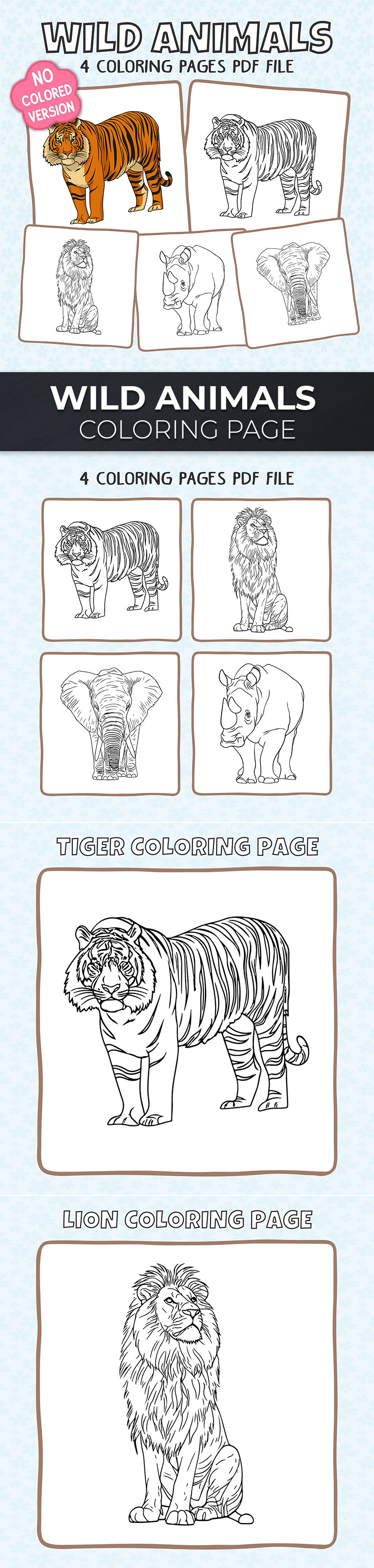 Wild Animals Coloring Pages Printable PDF - Features Image 1