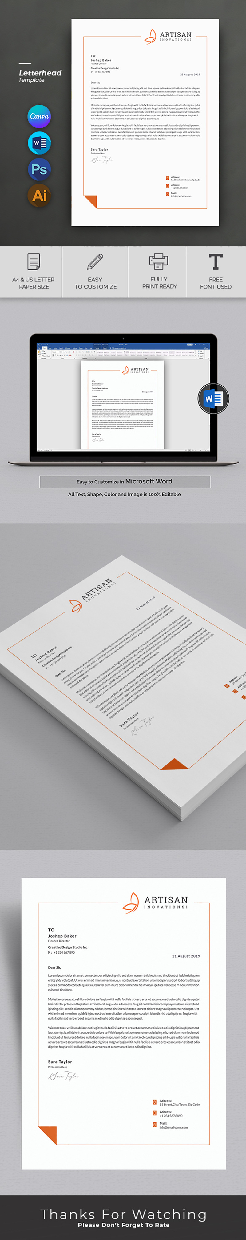 Canva Modern Corporate Letterhead Design Template - Features Image 1